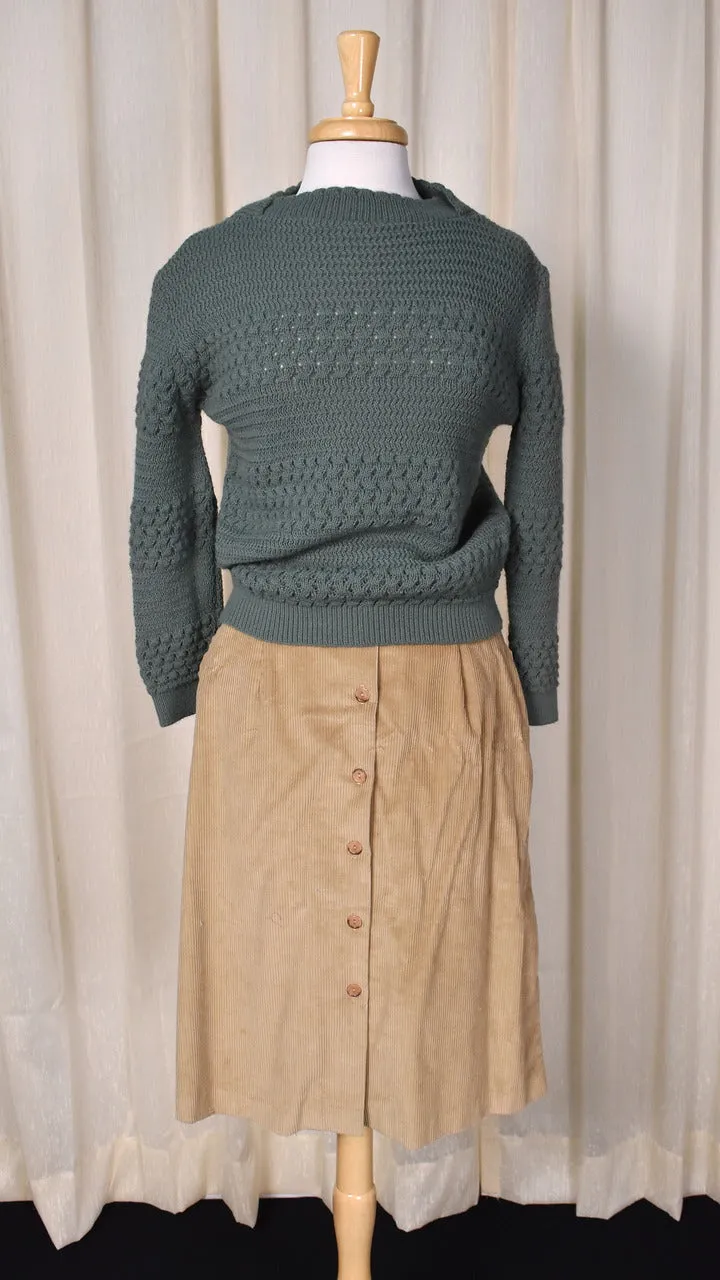 1950s Vintage Moss Green Boatneck Pullover Sweater