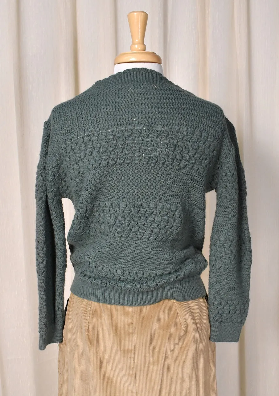 1950s Vintage Moss Green Boatneck Pullover Sweater