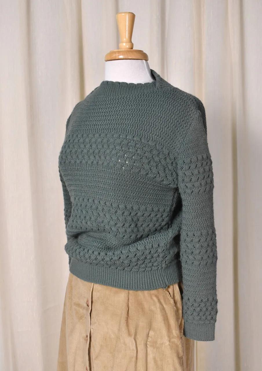 1950s Vintage Moss Green Boatneck Pullover Sweater