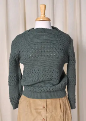 1950s Vintage Moss Green Boatneck Pullover Sweater