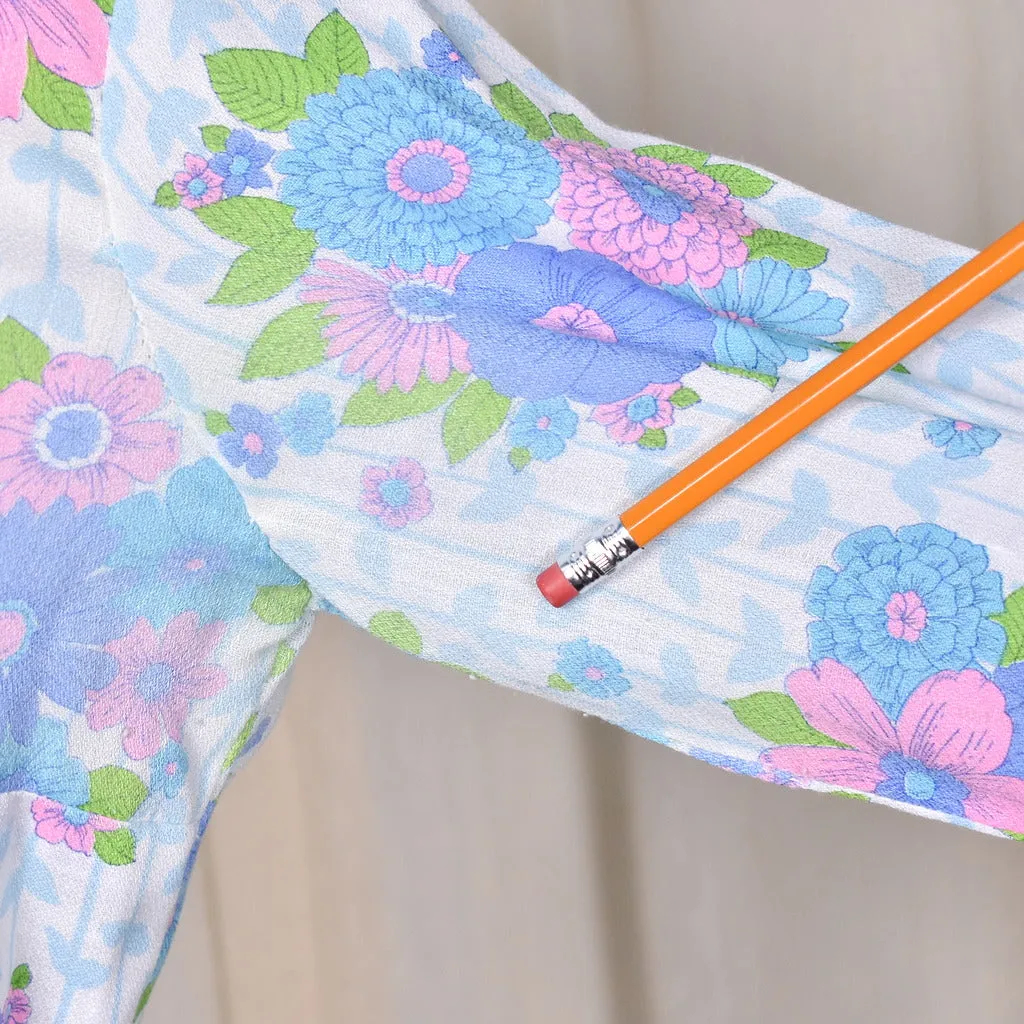 1960s Blue Floral Vintage Shirt Dress