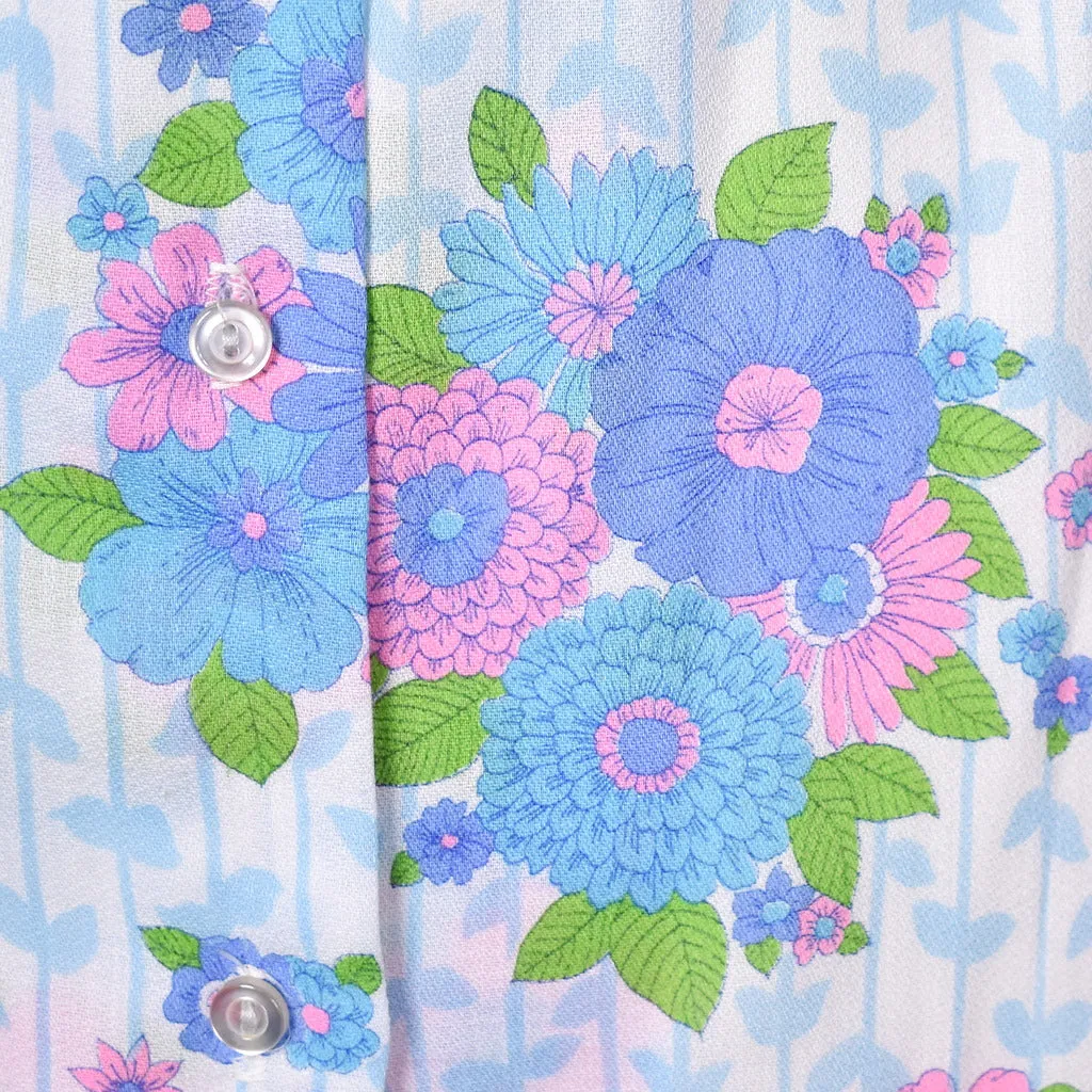 1960s Blue Floral Vintage Shirt Dress