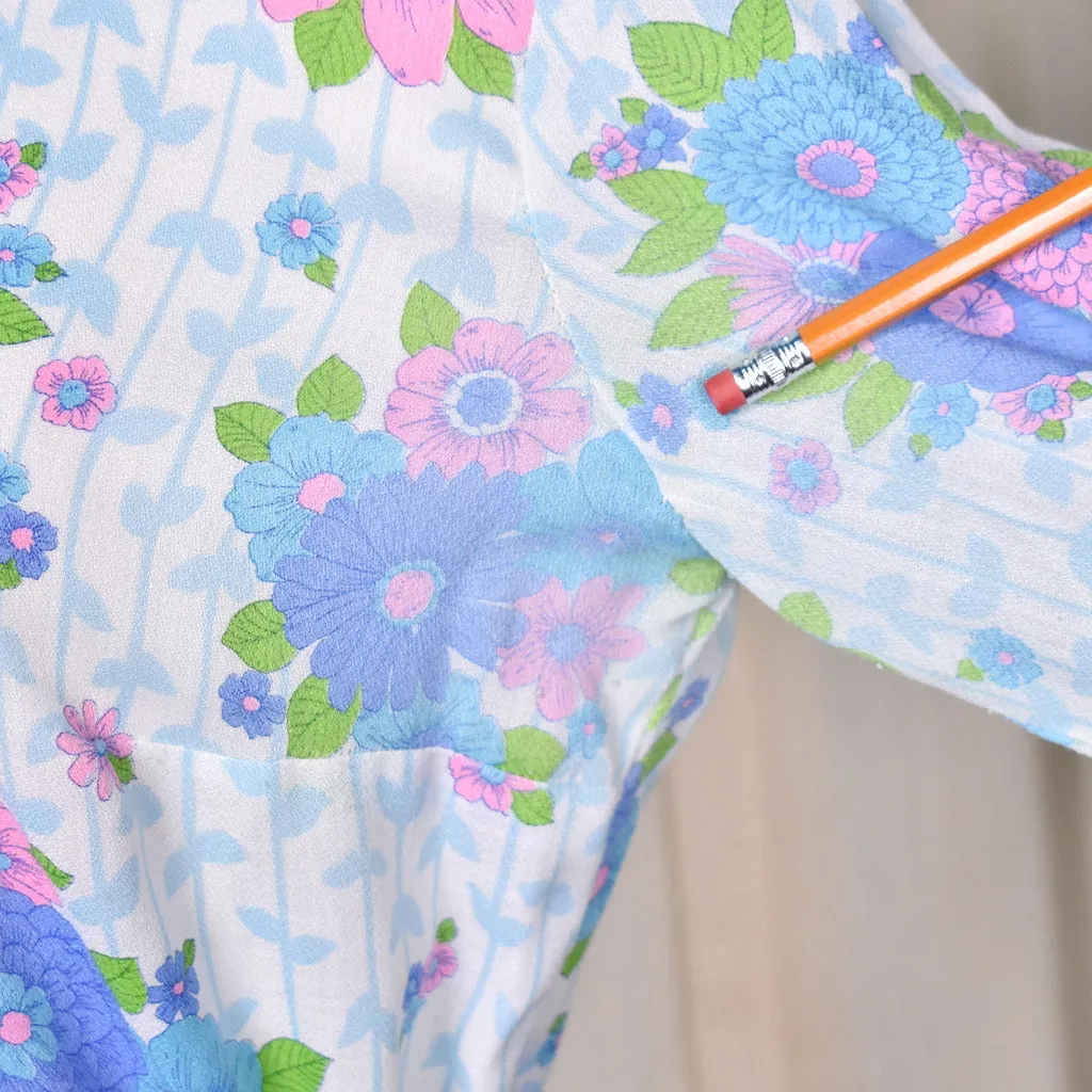 1960s Blue Floral Vintage Shirt Dress