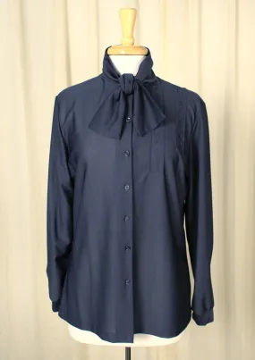 1960s Navy Vintage Bow Blouse