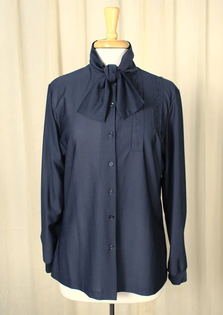 1960s Navy Vintage Bow Blouse