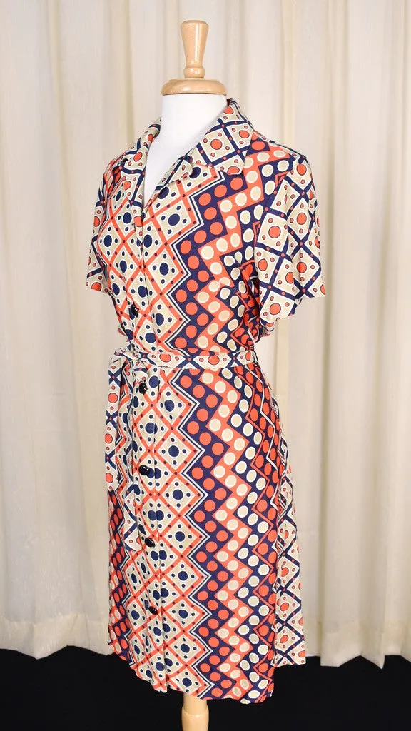 1960s Vintage Zig Zag & Dot Shirt Dress