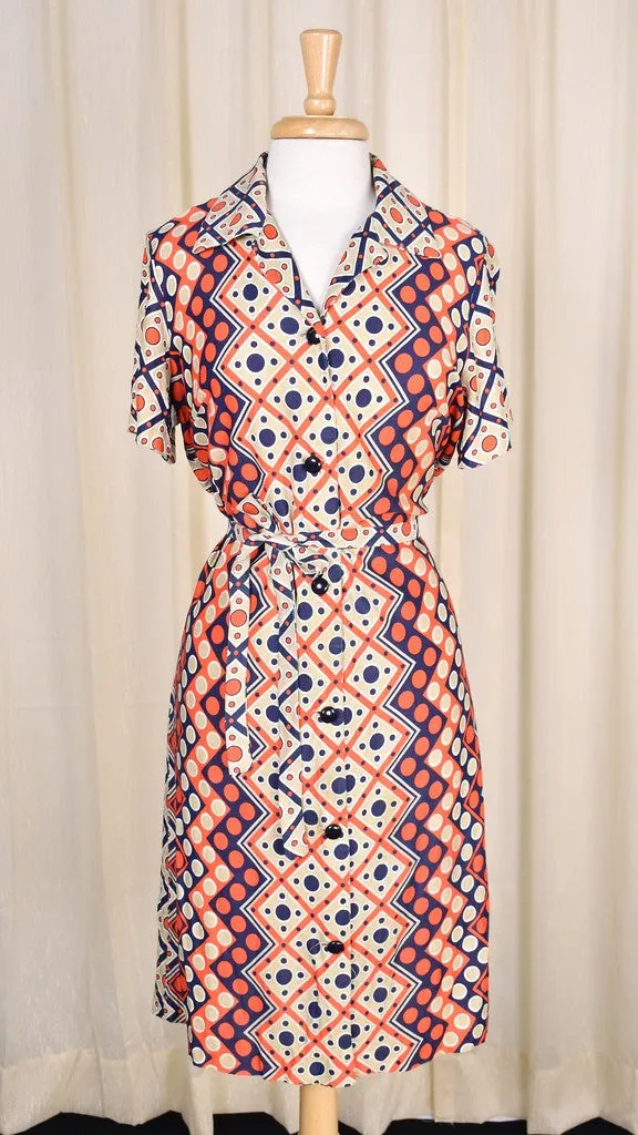 1960s Vintage Zig Zag & Dot Shirt Dress