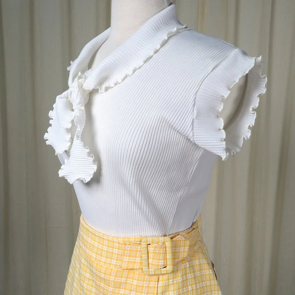 1960s White Ribbed Tie Top