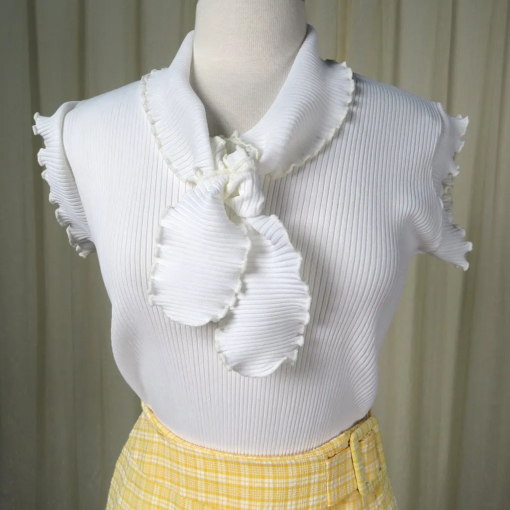 1960s White Ribbed Tie Top