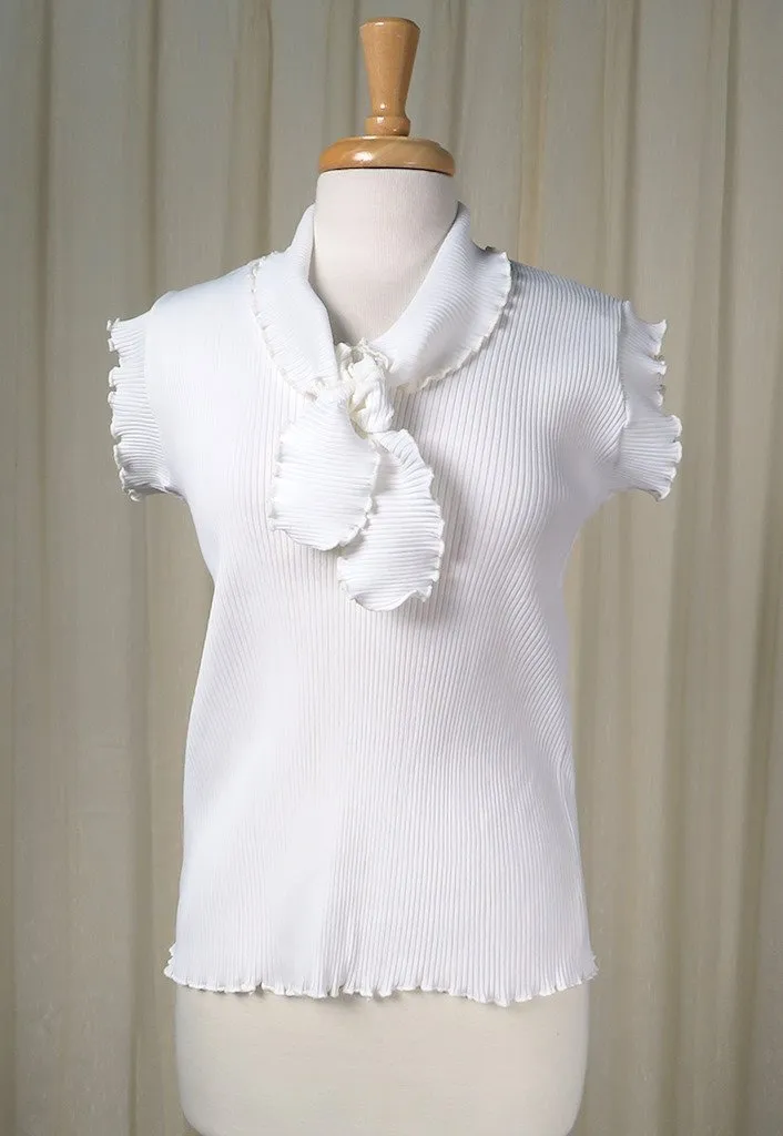 1960s White Ribbed Tie Top