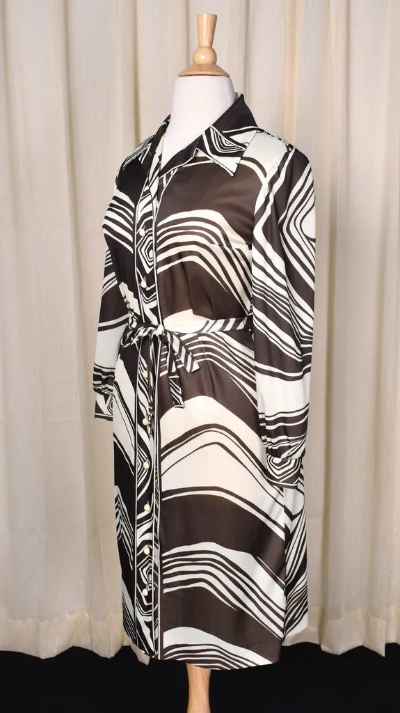1970s Brown Swirl Shirt Dress