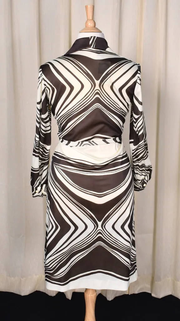 1970s Brown Swirl Shirt Dress