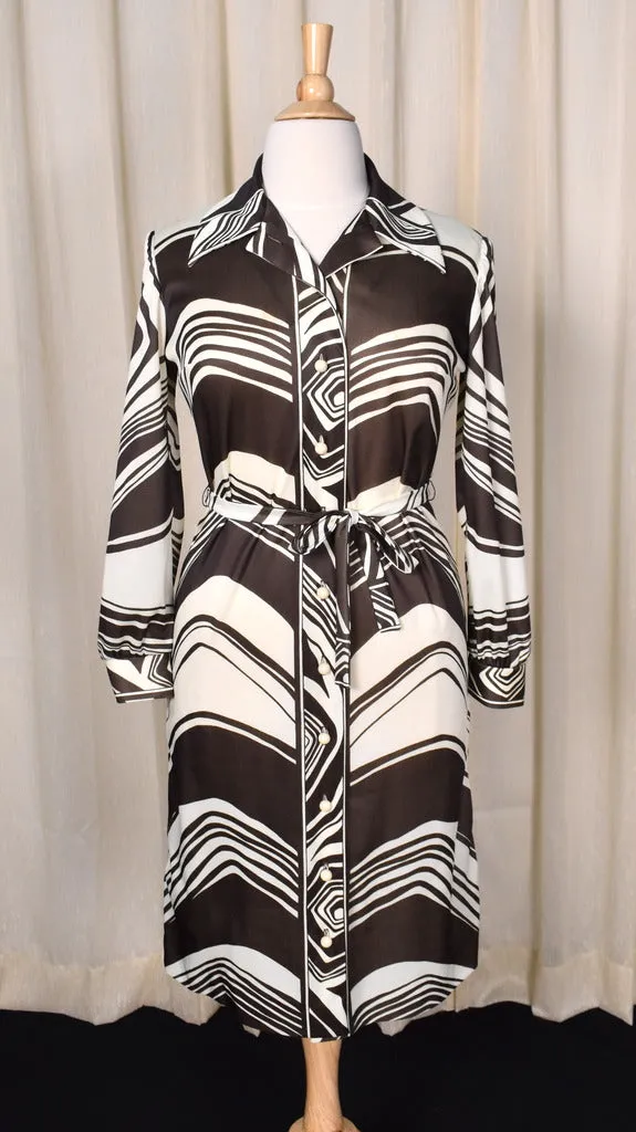 1970s Brown Swirl Shirt Dress