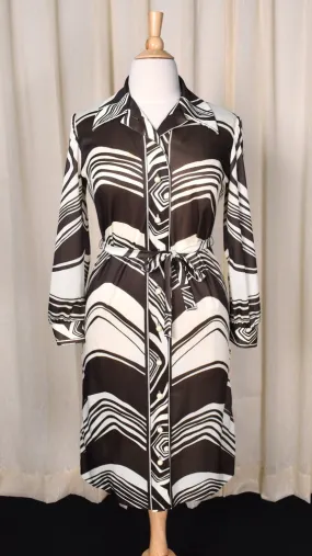 1970s Brown Swirl Shirt Dress