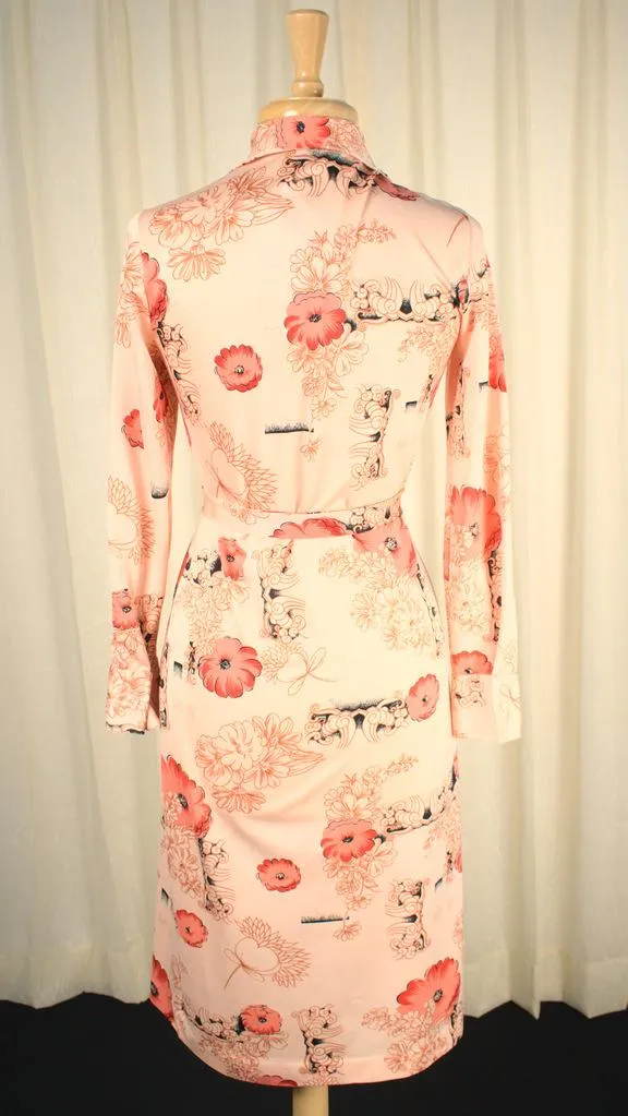 1970s Orange Floral Shirt Dress