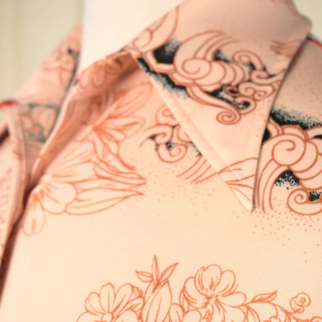 1970s Orange Floral Shirt Dress
