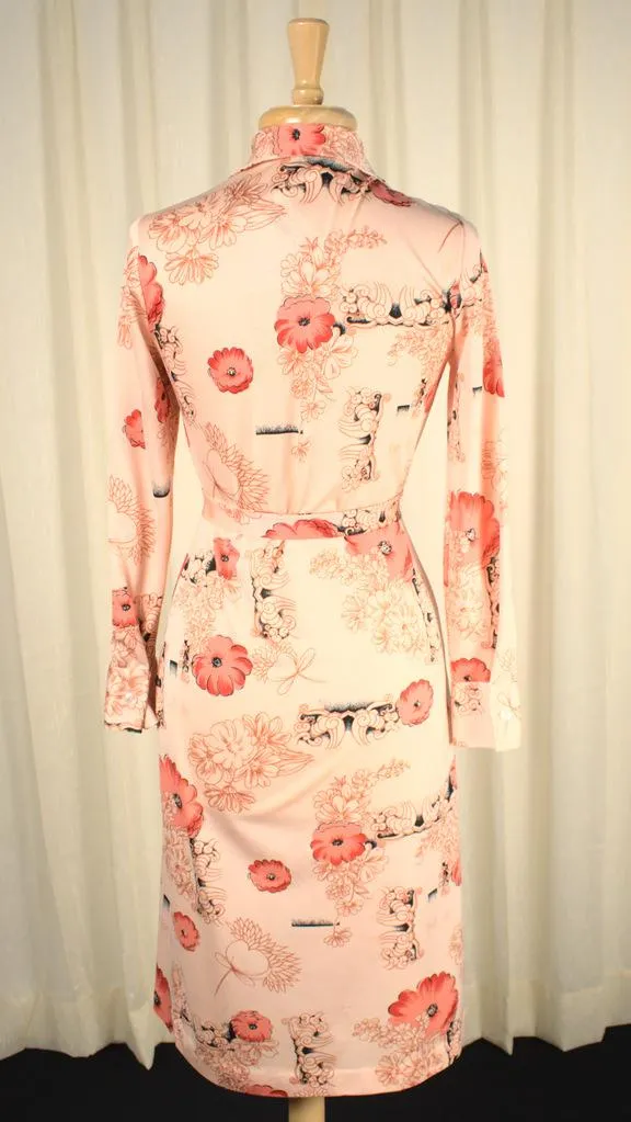 1970s Orange Floral Shirt Dress