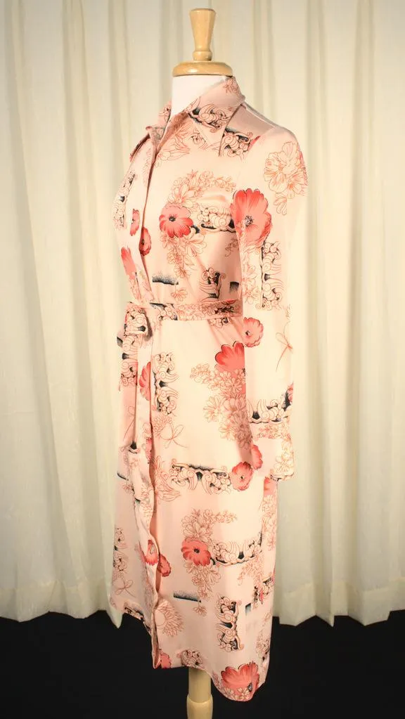 1970s Orange Floral Shirt Dress