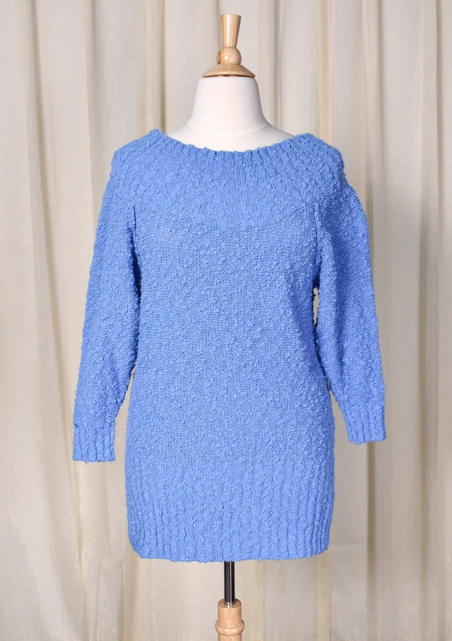 1980s Vintage Nubby Blue Tunic Sweater by Avon Fashions