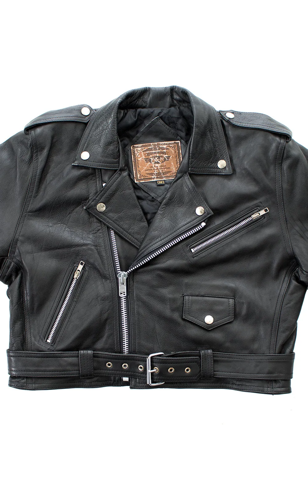 1990s Black Leather Cropped Moto Jacket | large