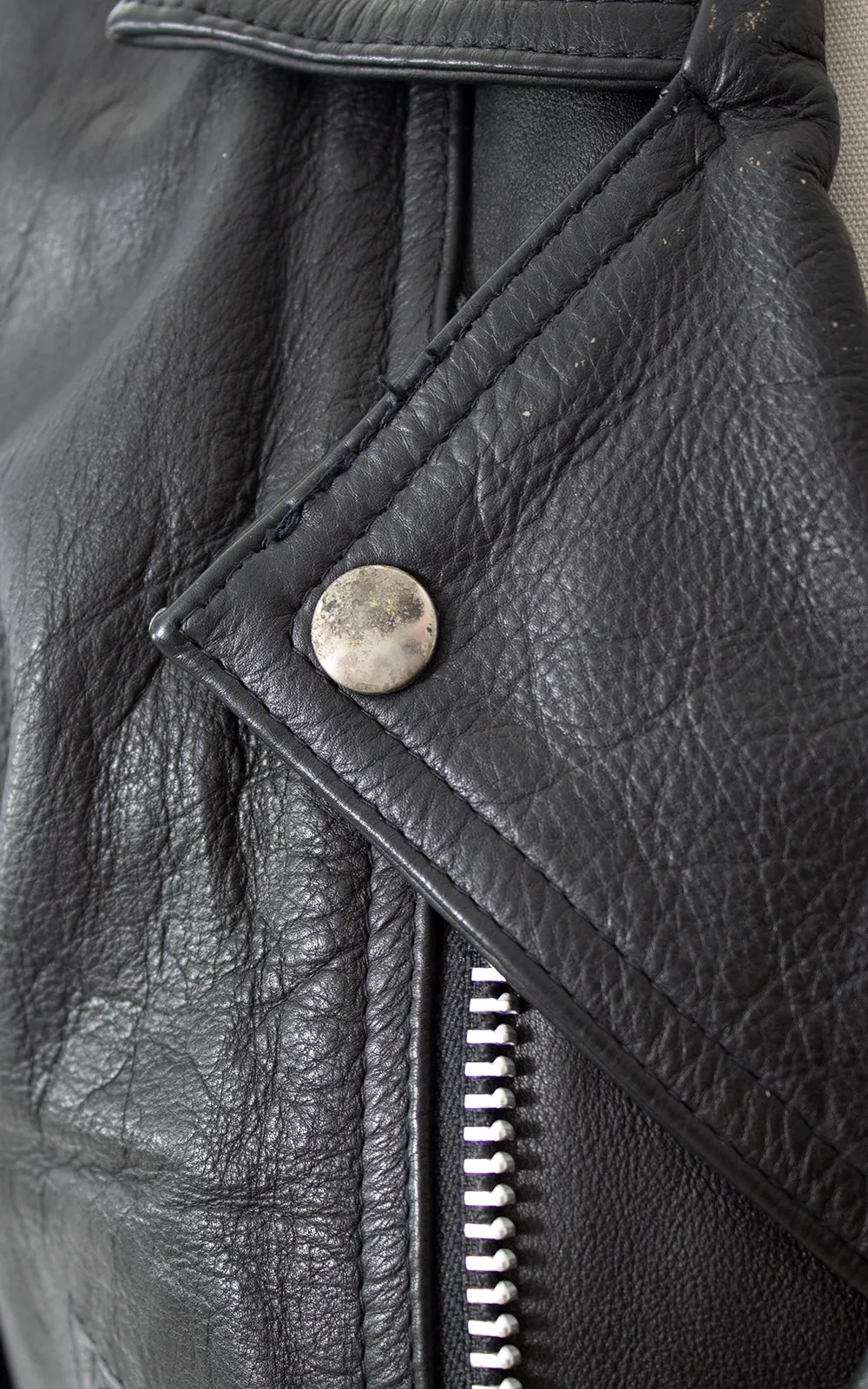 1990s Black Leather Cropped Moto Jacket | large