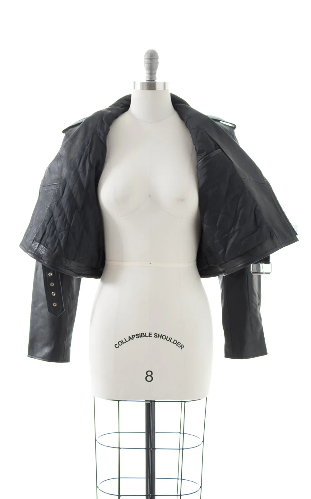 1990s Black Leather Cropped Moto Jacket | large