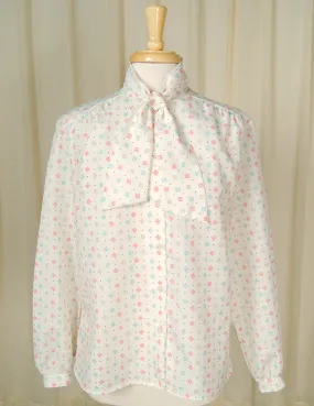 80s does 1940s Lines Bow Blouse