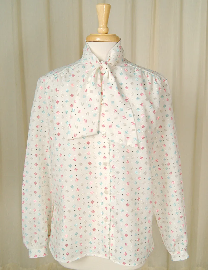 80s does 1940s Lines Bow Blouse