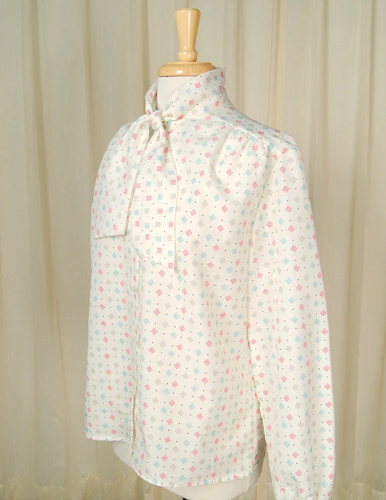 80s does 1940s Lines Bow Blouse