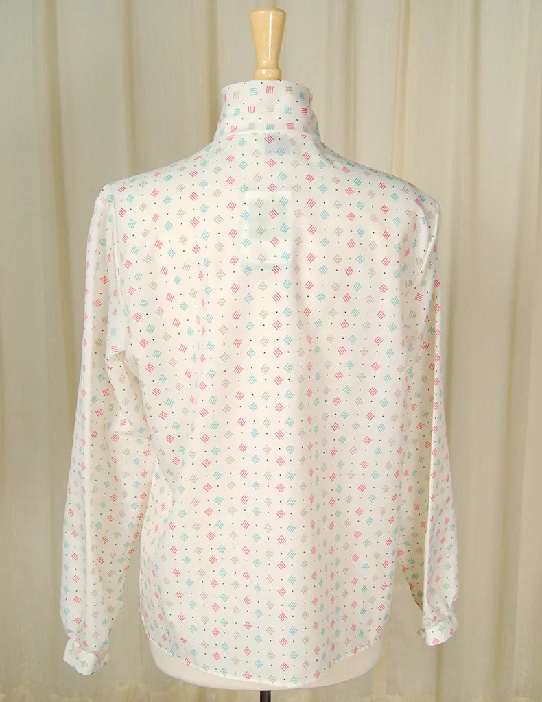 80s does 1940s Lines Bow Blouse