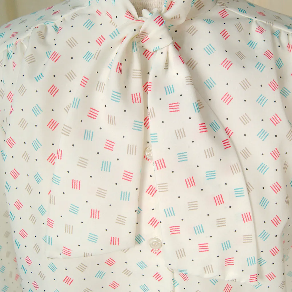 80s does 1940s Lines Bow Blouse