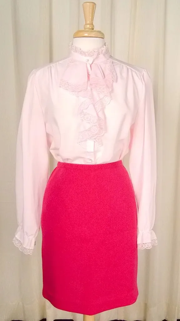 80s does 40s Pink Ruffle Blouse