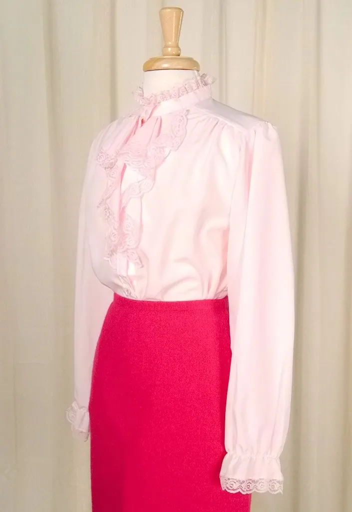80s does 40s Pink Ruffle Blouse