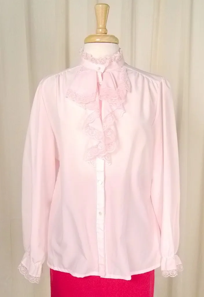 80s does 40s Pink Ruffle Blouse