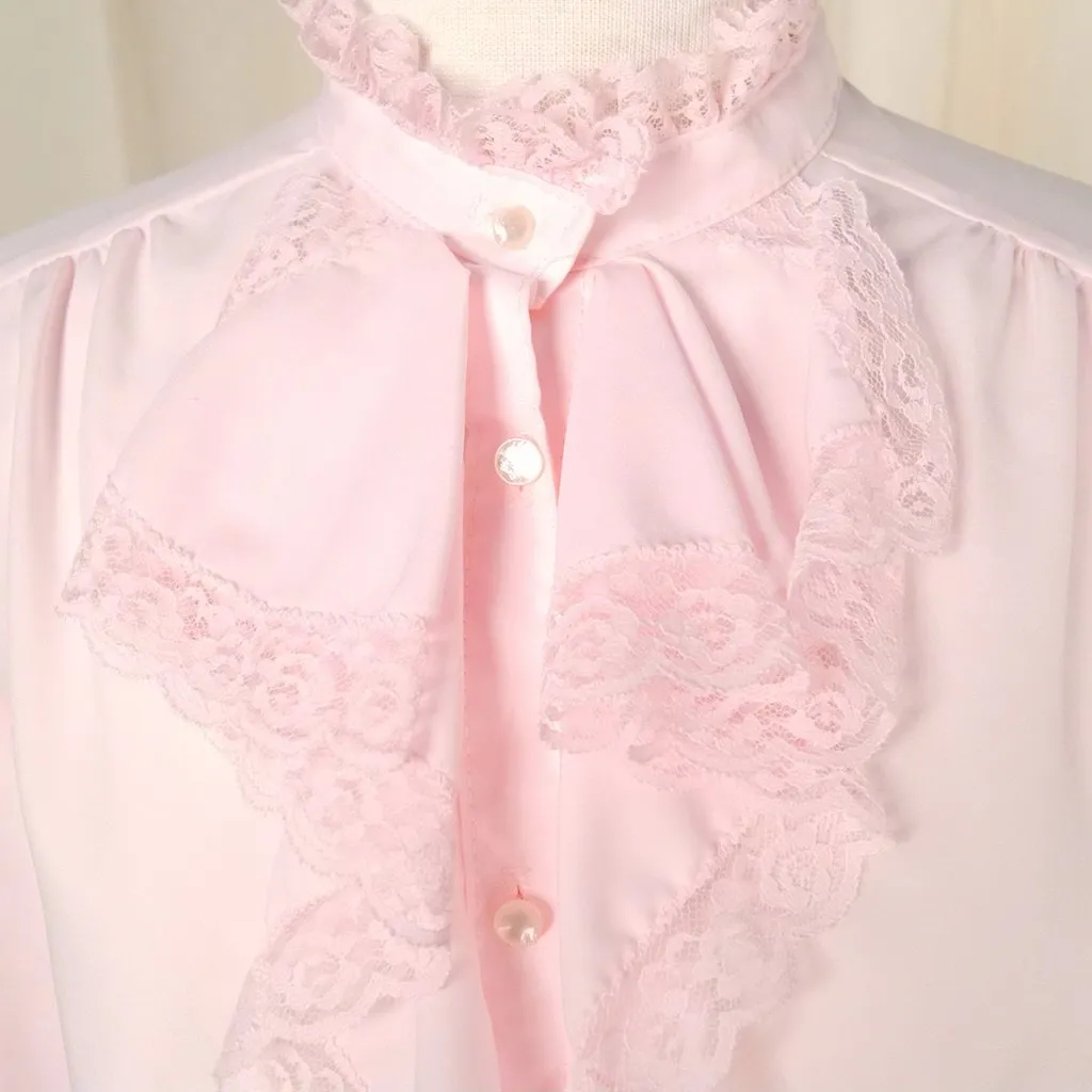 80s does 40s Pink Ruffle Blouse