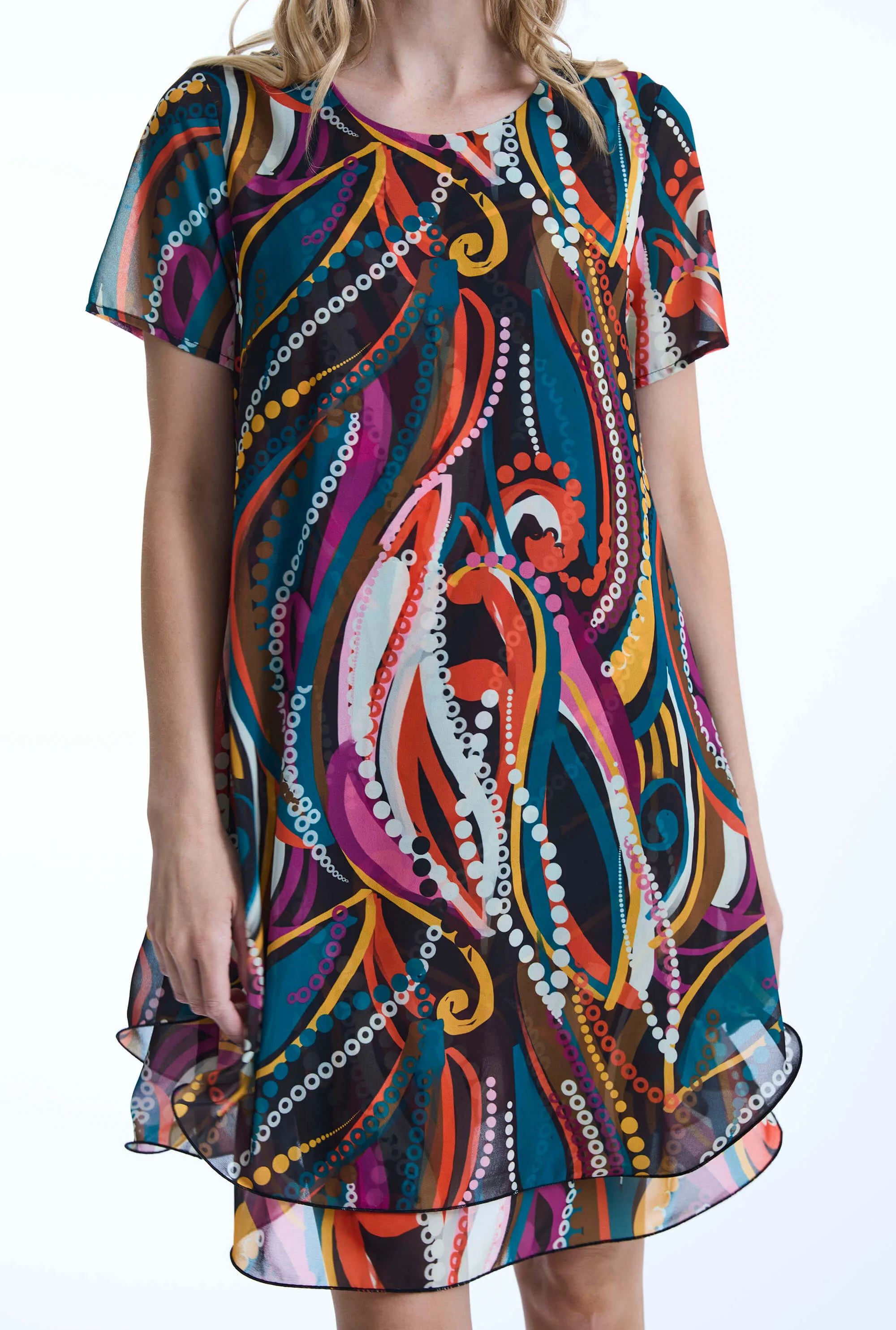 Abstract Print Wave Hem Dress
