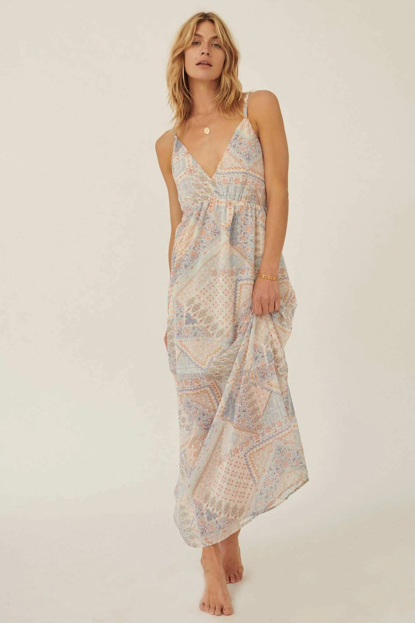 Beautiful Truth Patchwork Chiffon Maxi Dress