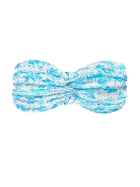 Bia Printed Twist Front Silk Bandeau Bra Top - Porcelain