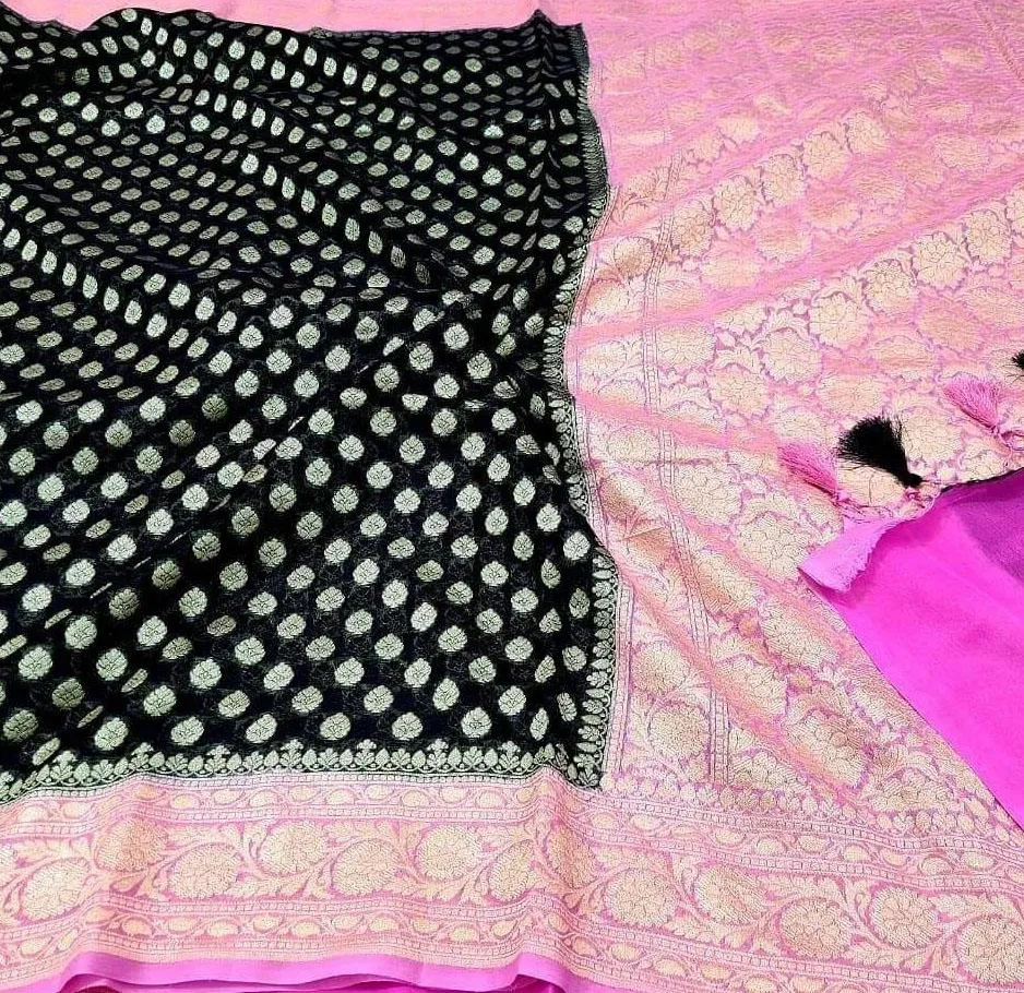 Black Handloom Banarasi Khaddi Georgette Saree
