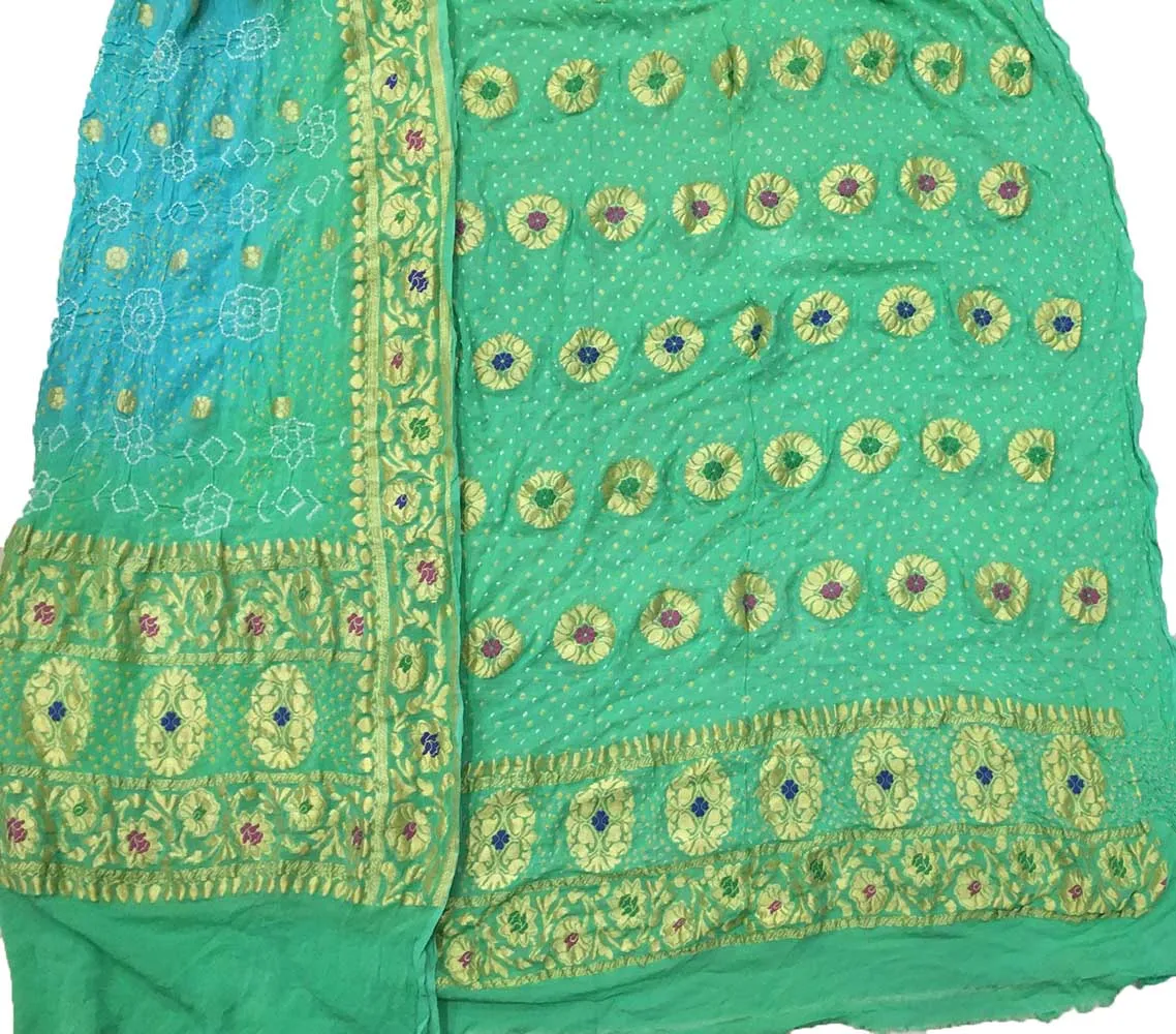 Blue Banarasi Bandhani Pure Georgette Three Piece Unstitched Suit Set