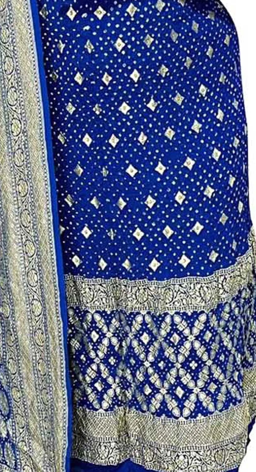 Blue Banarasi Bandhani Pure Georgette Three Piece Unstitched Suit Set