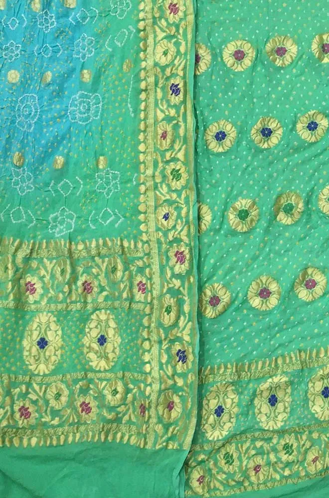 Blue Banarasi Bandhani Pure Georgette Three Piece Unstitched Suit Set
