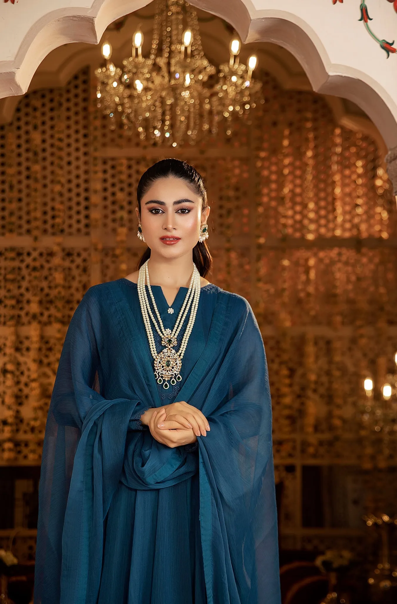 Blue Embellished Chiffon Frock (MONA)