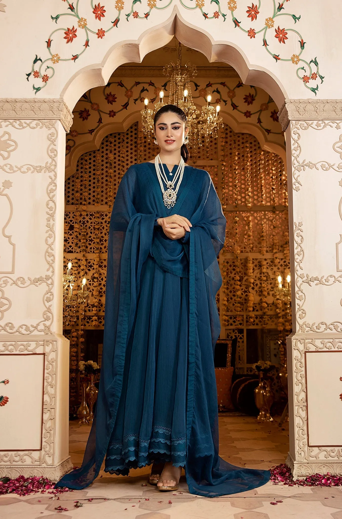 Blue Embellished Chiffon Frock (MONA)