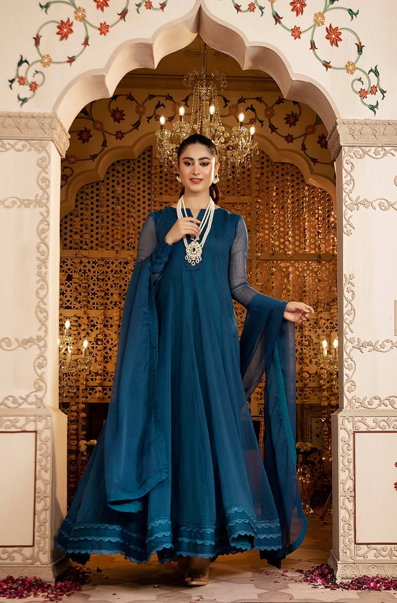 Blue Embellished Chiffon Frock (MONA)