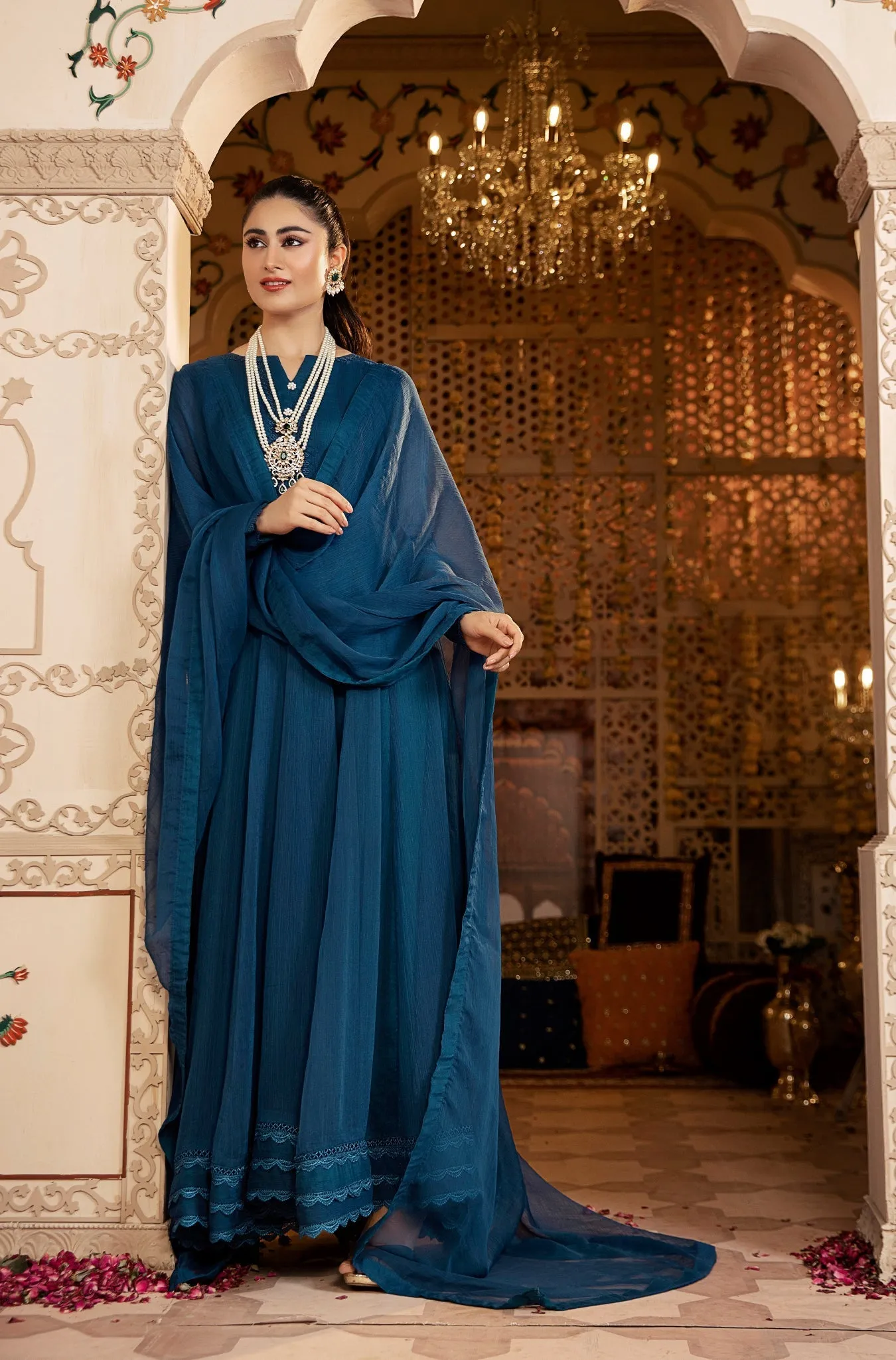 Blue Embellished Chiffon Frock (MONA)