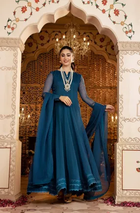 Blue Embellished Chiffon Frock (MONA)
