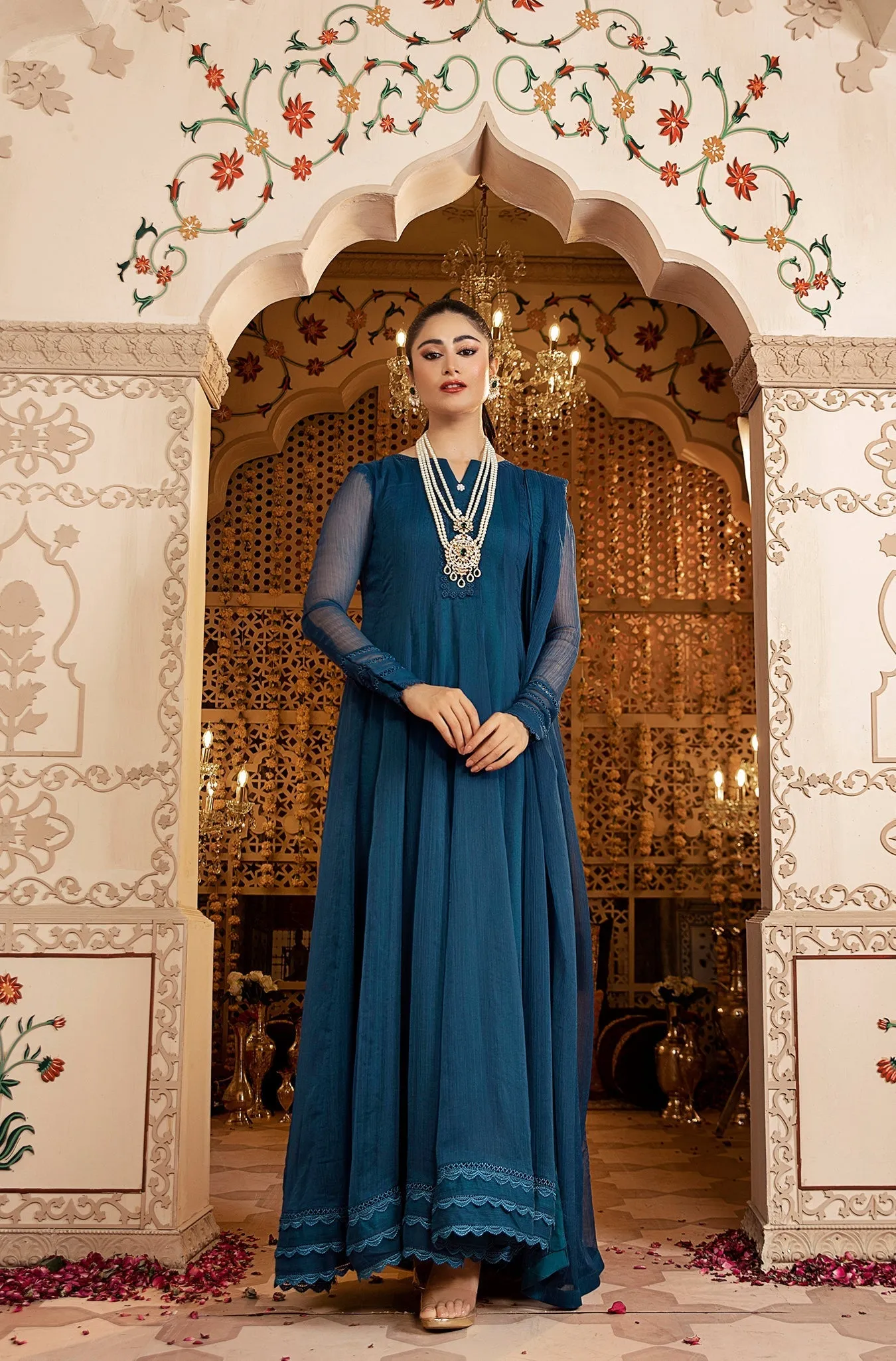 Blue Embellished Chiffon Frock (MONA)