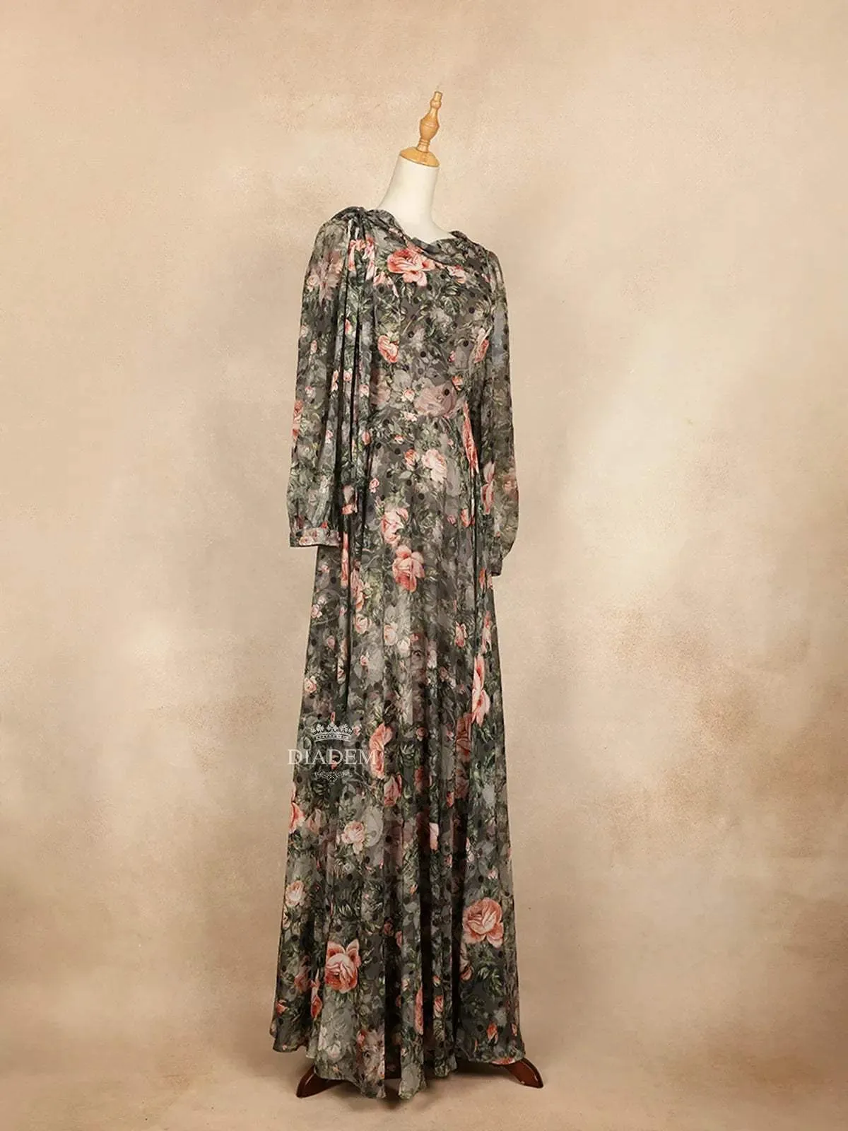 Brown Partywear with Flower Design Gown