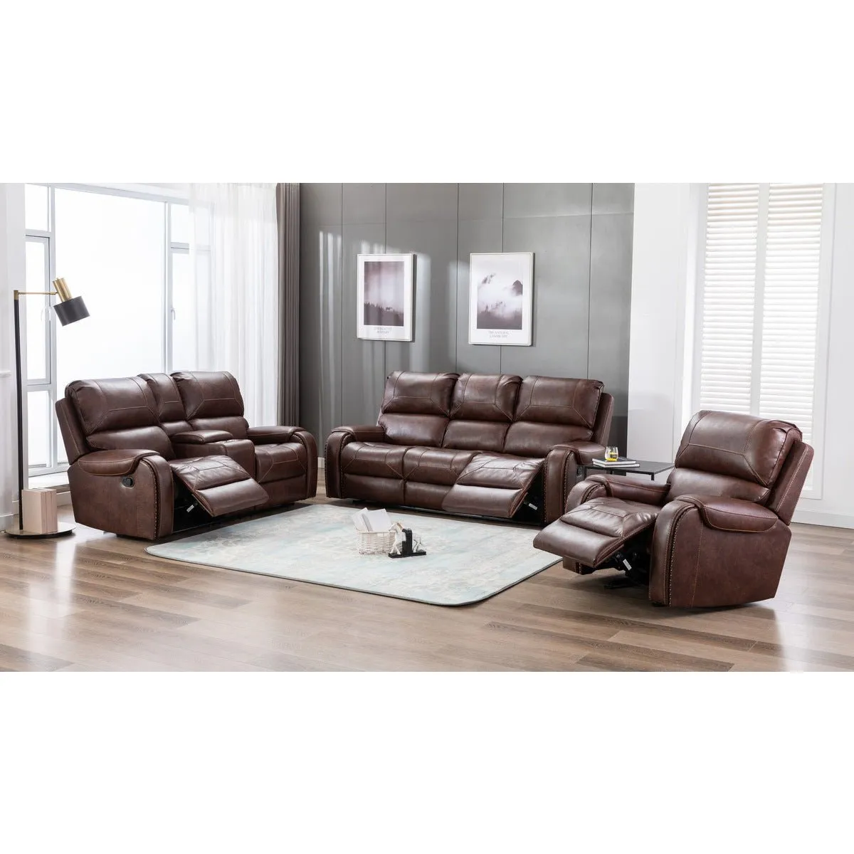 Caesar Brown Reclining Loveseat with Center Console
